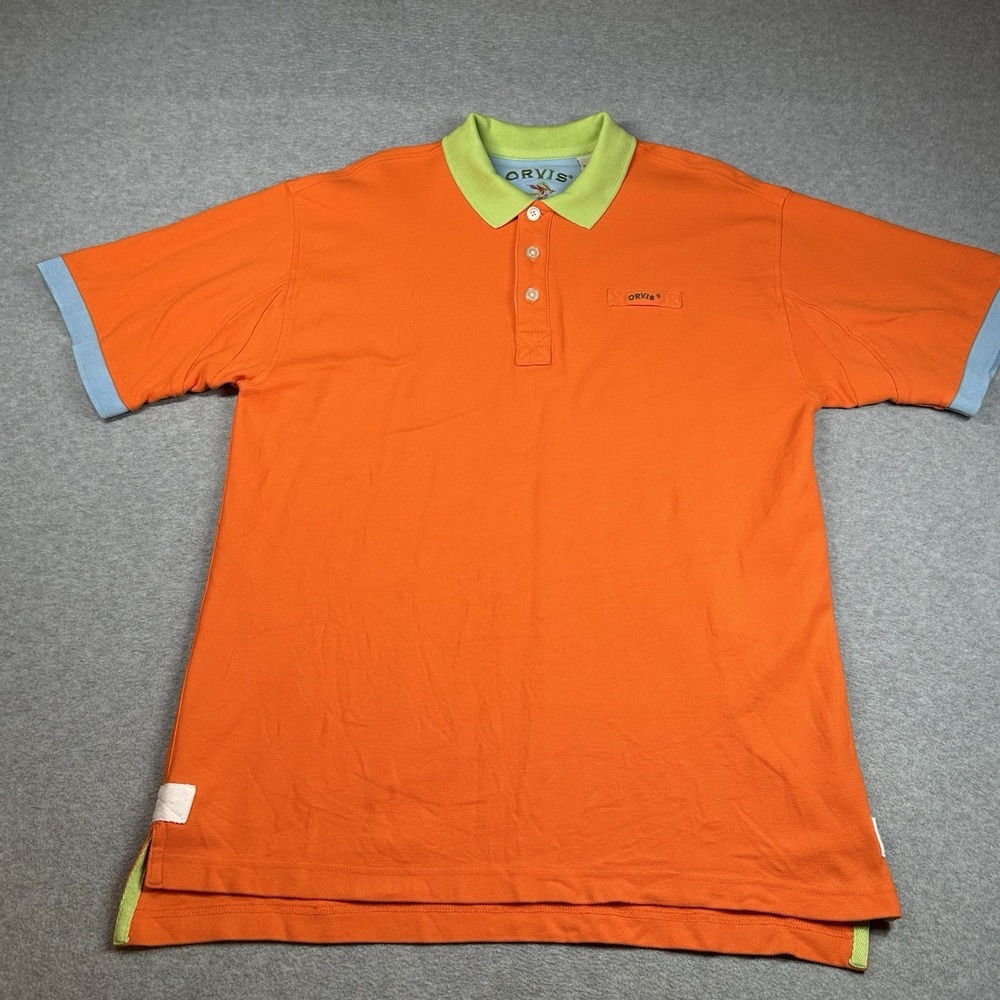 Orvis Orange Men's Polo Shirt 100% Cotton M‎ Golf Outdoor Casual Vintage